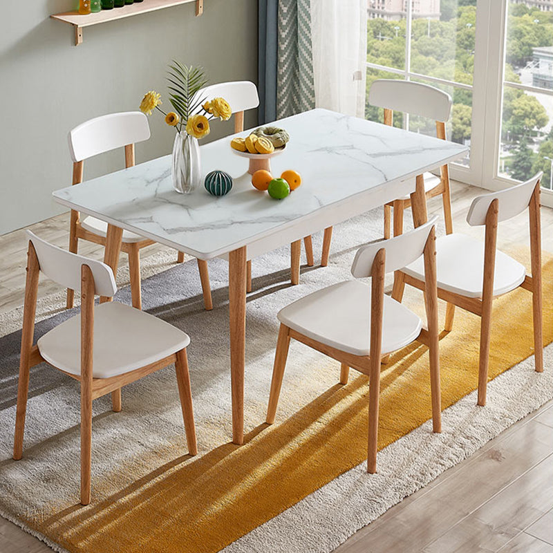 7 Pieces Modern Style White Top Solid Wood Base Dining Set for Home