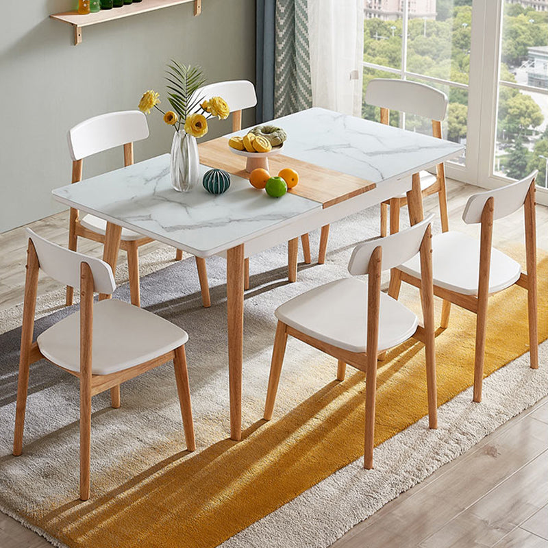 7 Pieces Modern Style White Top Solid Wood Base Dining Set for Home