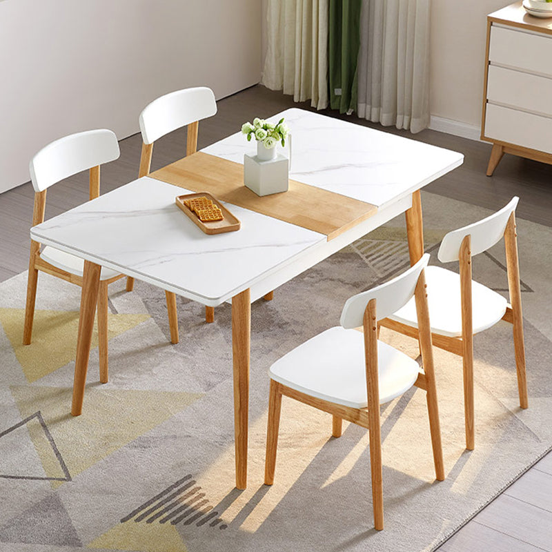 7 Pieces Modern Style White Top Solid Wood Base Dining Set for Home