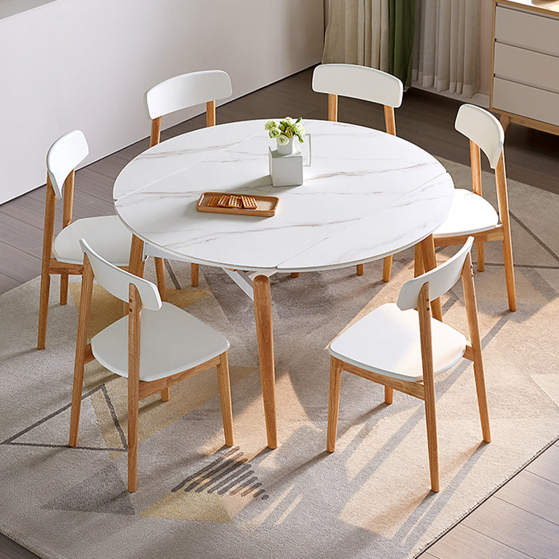 7 Pieces Modern Style White Top Solid Wood Base Dining Set for Home