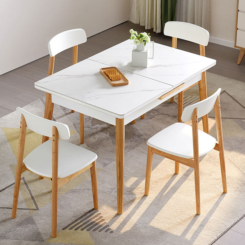 7 Pieces Modern Style White Top Solid Wood Base Dining Set for Home