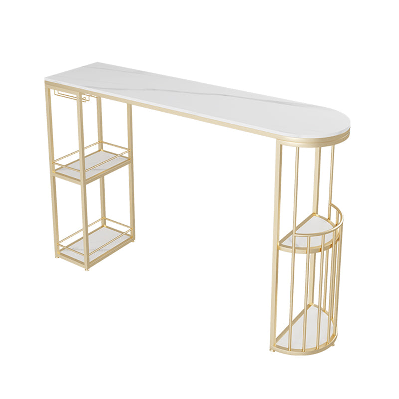 White Stone Top Free Form Bar Table with Metal Frame for Home