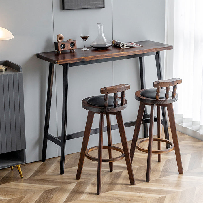 Matte Finish Wooden Rectangle Bar Table with Trestle for Living Room