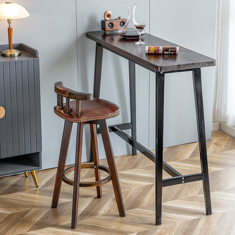 Matte Finish Wooden Rectangle Bar Table with Trestle for Living Room