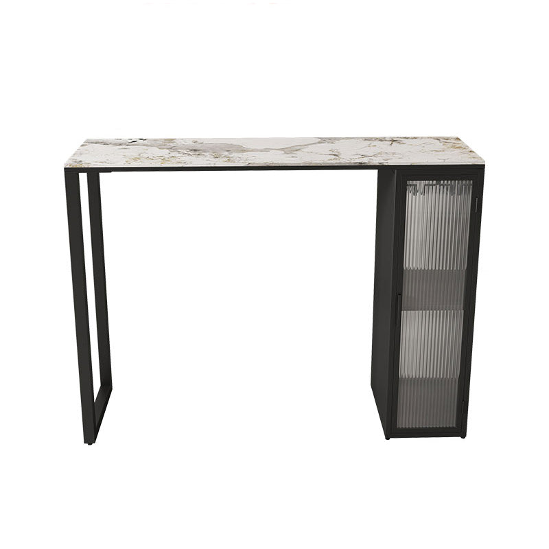 Contemporary Storage Sintered Stone Top Counter Table with Double Pedestal