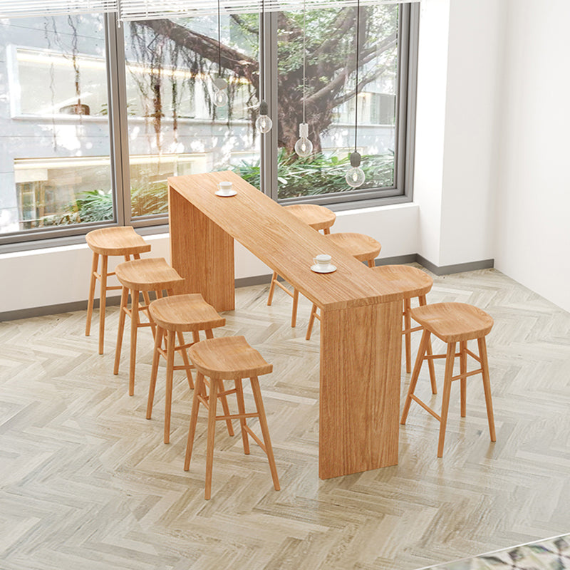 Contemporary Solid Wood Counter Table with Double Pedestal in Nature