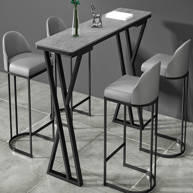 Matte Finish Stone Top Pub Table with Metal Base for Dining Room