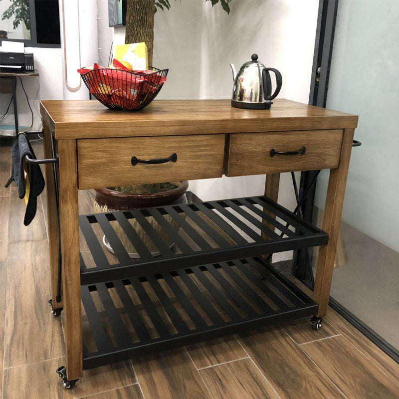 Modern Solid Wood Kitchen Island Cart with Wheels and 2 Drawers