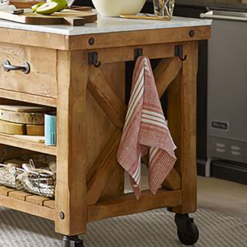 Modern Rectangle Kitchen Cart with Pine Wood Base and 2 Drawers