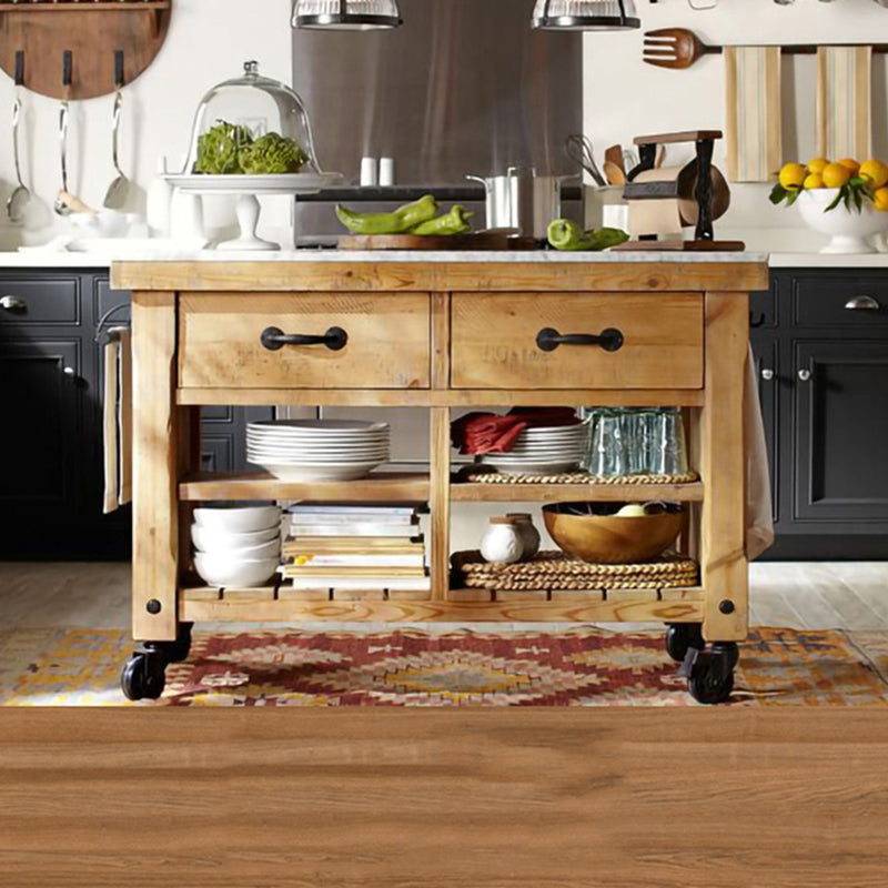 Modern Rectangle Kitchen Cart with Pine Wood Base and 2 Drawers