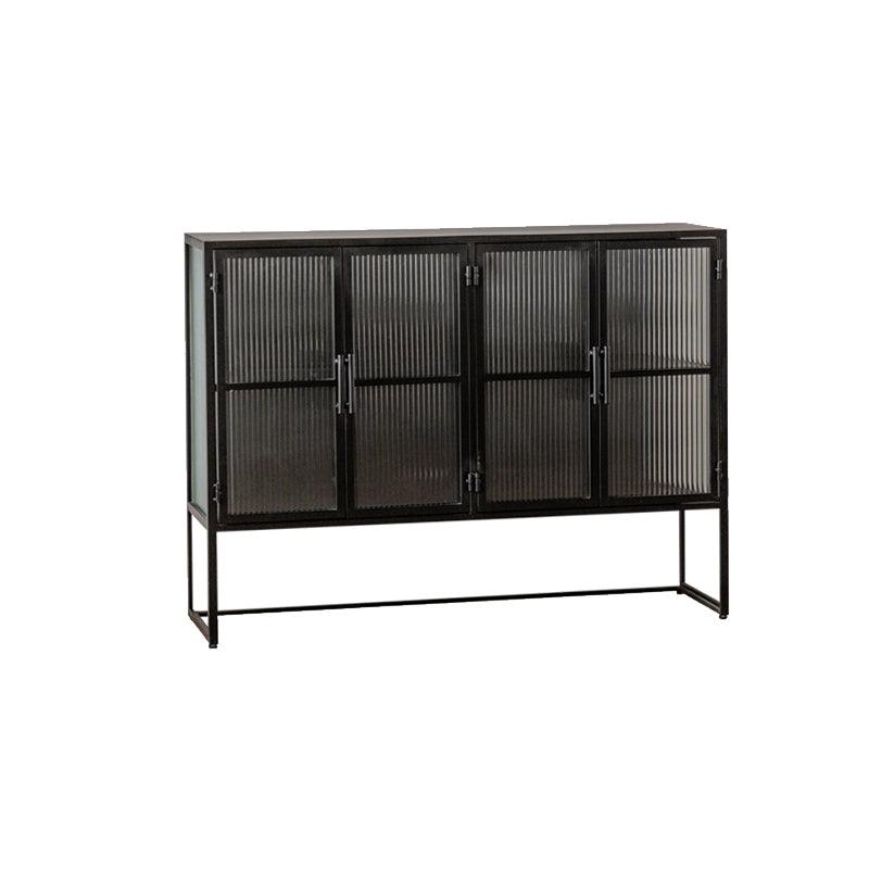 Modern Style Metal Buffet Table Glass Doors Sideboard for Living Room