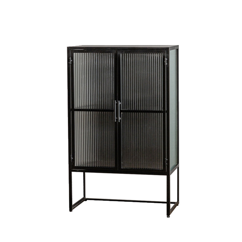 Modern Style Metal Buffet Table Glass Doors Sideboard for Living Room