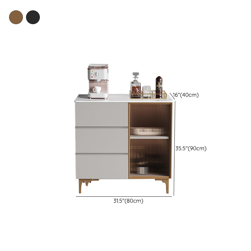 35.4" High Glass Doors Dining Buffet Gray Sideboard with Drawers and Storage