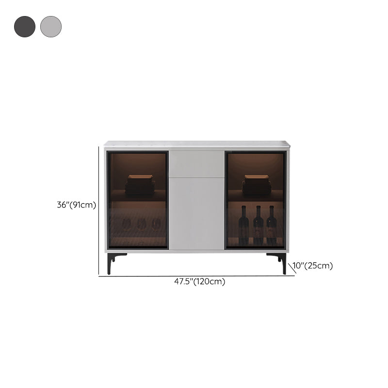 Adjustable Shelving Buffet Stand Engineered Wood Sideboard Cabinet with LED Lights