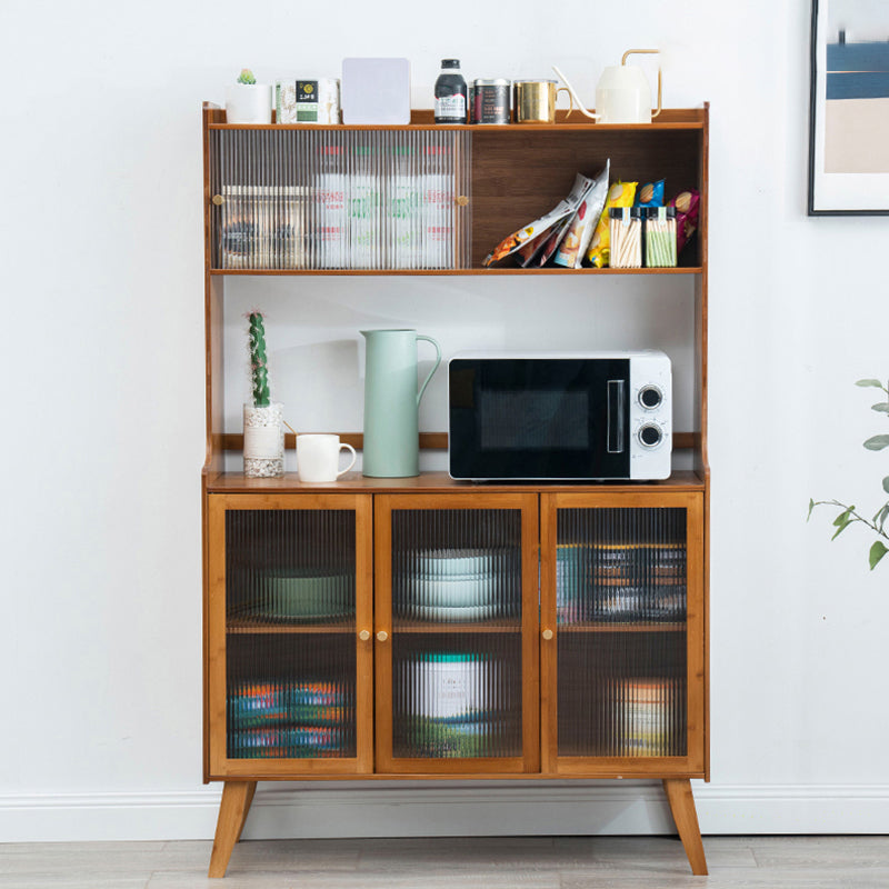 Contemporary Brown Bamboo Sideboard Cabinet Glass Buffet Table