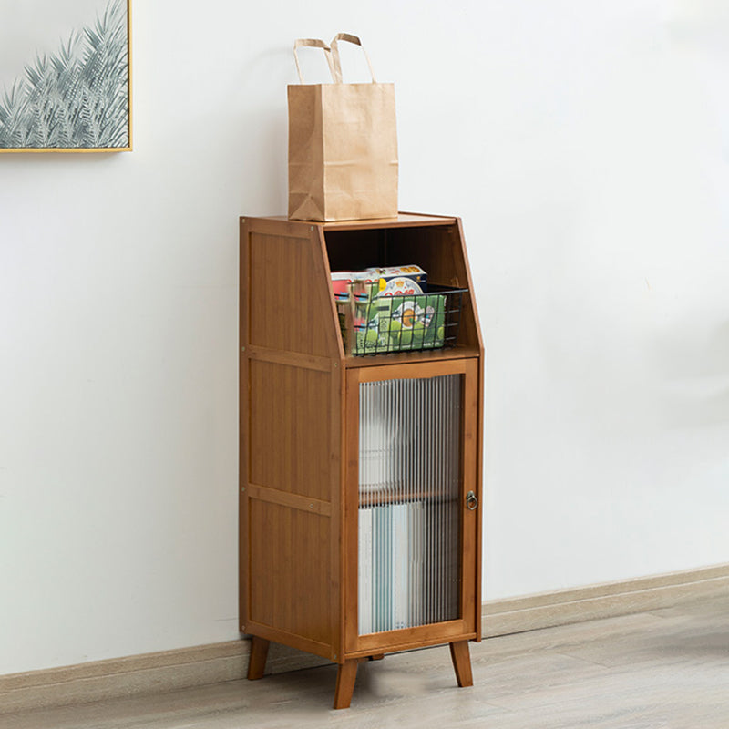 Contemporary Brown Bamboo Sideboard Cabinet Glass Buffet Table