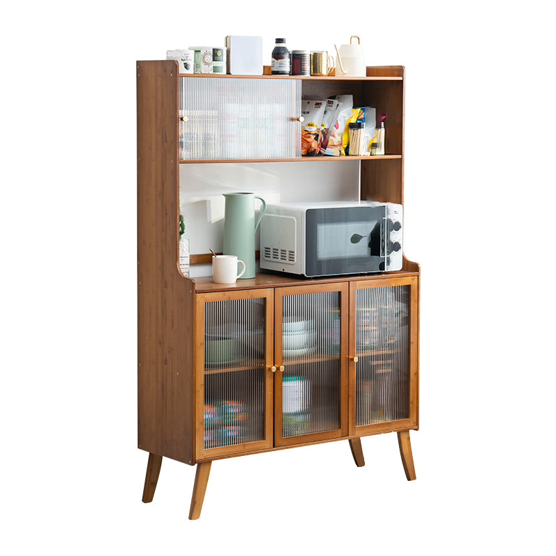 Contemporary Brown Bamboo Sideboard Cabinet Glass Buffet Table