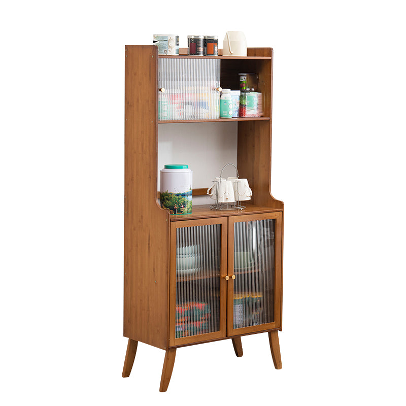 Contemporary Brown Bamboo Sideboard Cabinet Glass Buffet Table