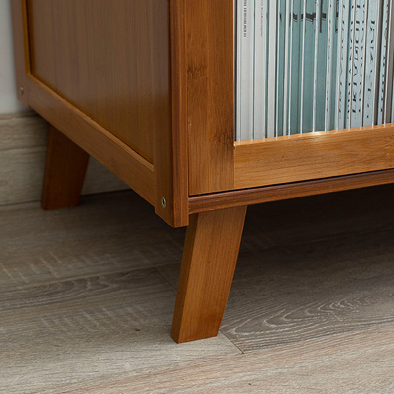 Contemporary Brown Bamboo Sideboard Cabinet Glass Buffet Table