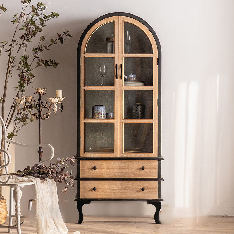 Traditional Solid Wood Display Stand Glass Doors Storage Cabinet for Living Room