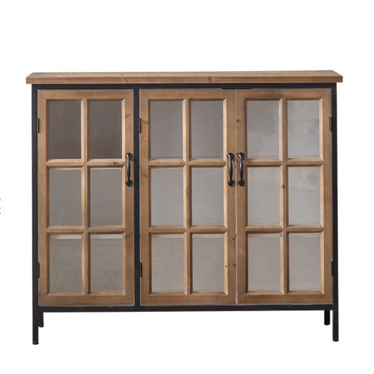 Traditional Solid Wood Display Stand Glass Doors Storage Cabinet for Living Room