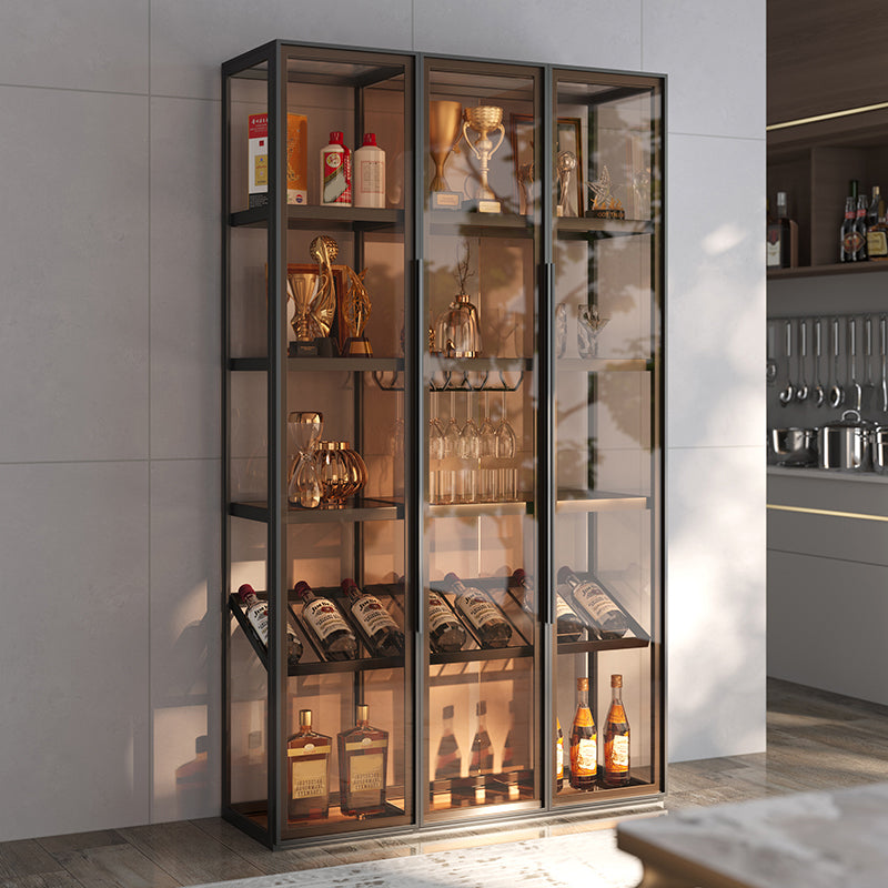 Contemporary Metal Curio Cabinet Glass Doors Display Cabinet for Dining Room