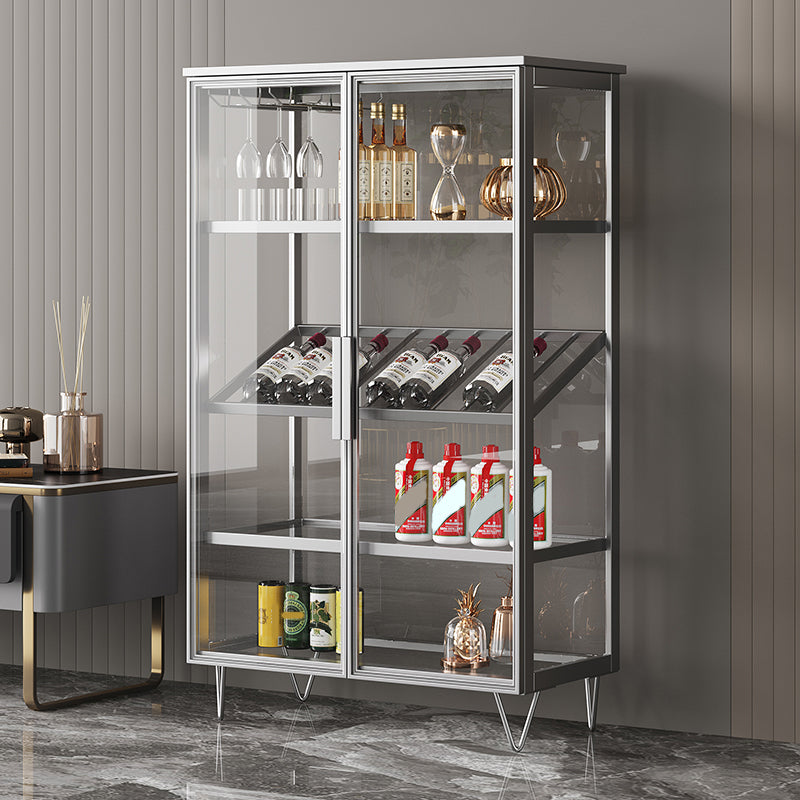 Contemporary Metal Curio Cabinet Glass Doors Display Cabinet for Dining Room