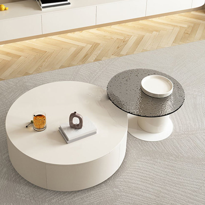 White Contemporary Wooden Round Coffee Cocktail Table with Storage