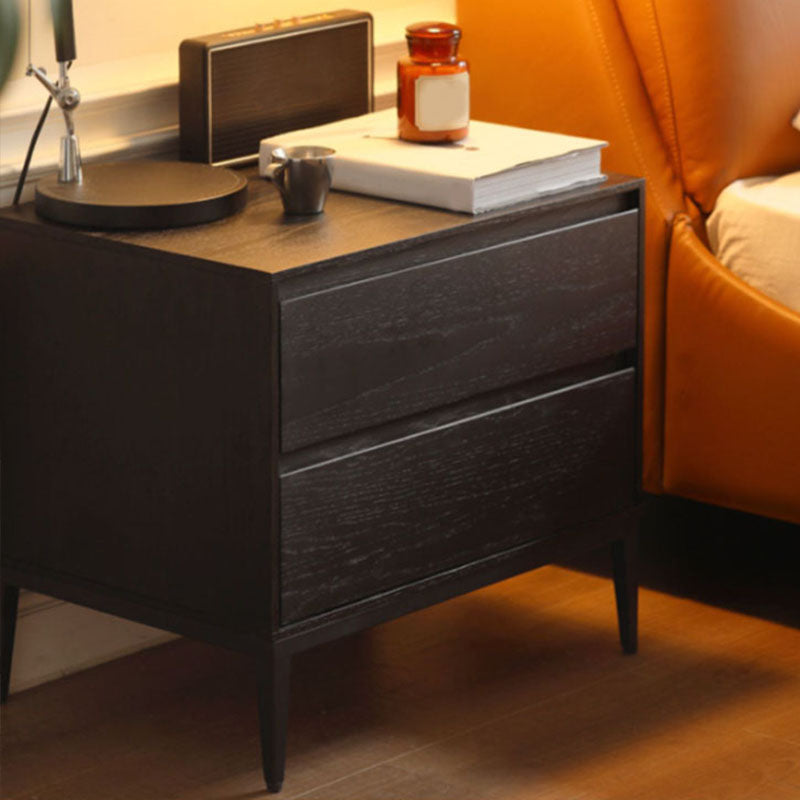 Mid Century Modern Wooden Nightstand with 2 Drawers for Bedroom