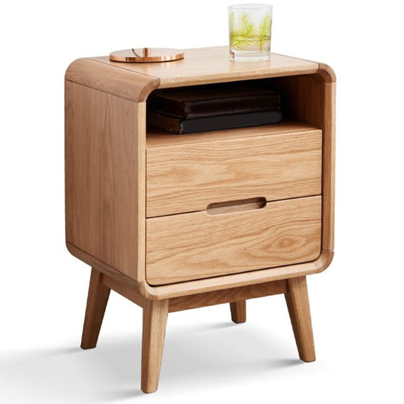 Scandinavian Wooden Bedside Cabinet with 2 Drawer for Bedroom