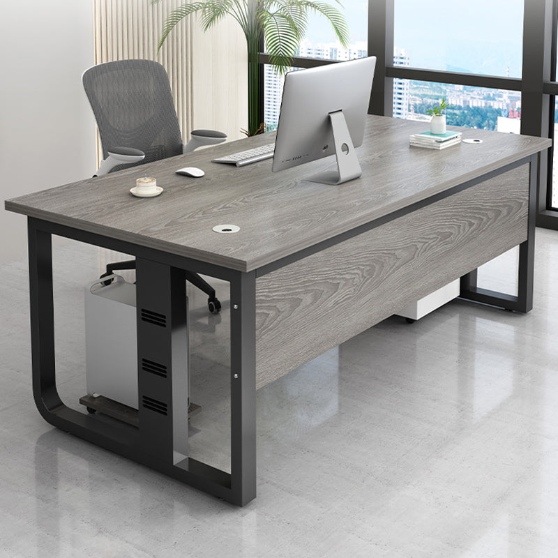 Rectangular Shaped Office Writing Table Wood with 2 Legs in Grey/Brown