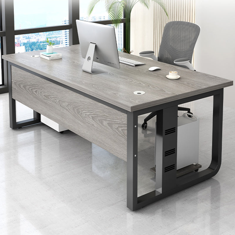 Rectangular Shaped Office Writing Table Wood with 2 Legs in Grey/Brown