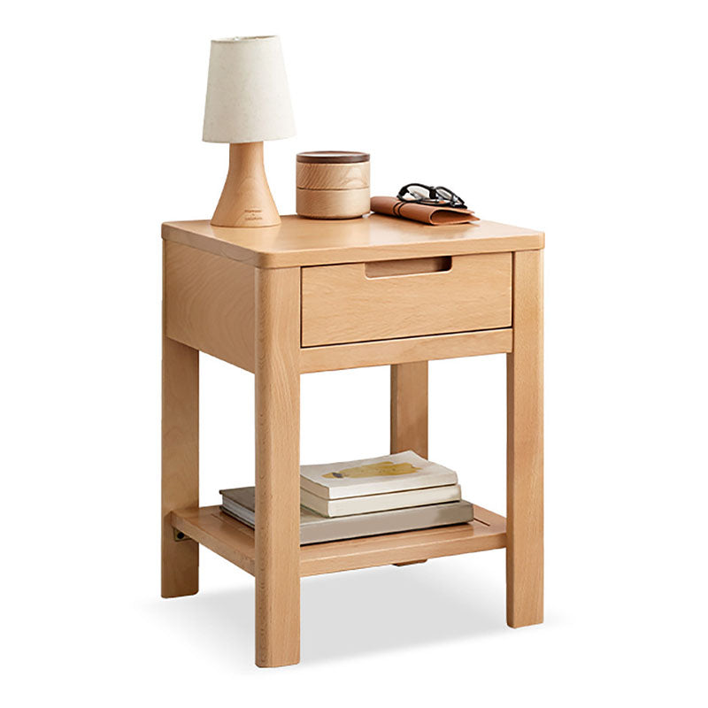 Scandinavian Wood Bedside Cabinet Open Storage with Shelf for Bedroom