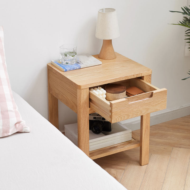 Scandinavian Wood Bedside Cabinet Open Storage with Shelf for Bedroom