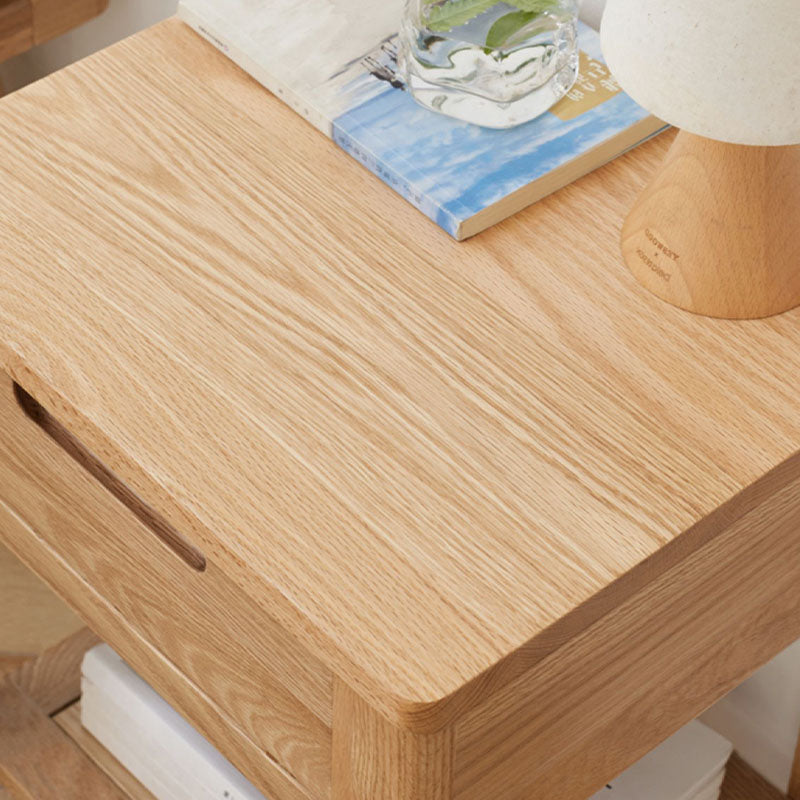 Scandinavian Wood Bedside Cabinet Open Storage with Shelf for Bedroom