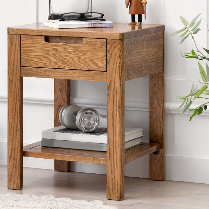 Scandinavian Wood Bedside Cabinet Open Storage with Shelf for Bedroom