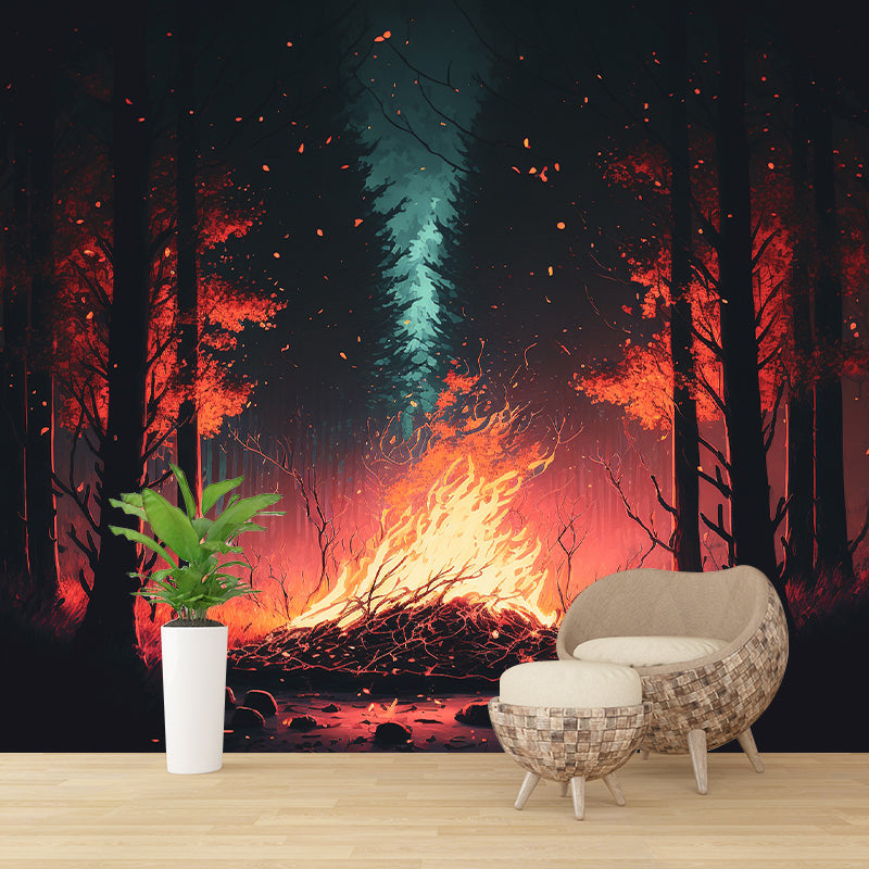 Illustrator Forest Pattern Wall Mural Moisture Resistant for Living Room Decoration