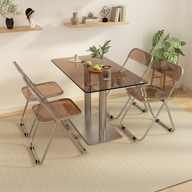 Polished Finish 1/4/5 Pcs Dining Set with Glass Dining Table and Foldable Chairs