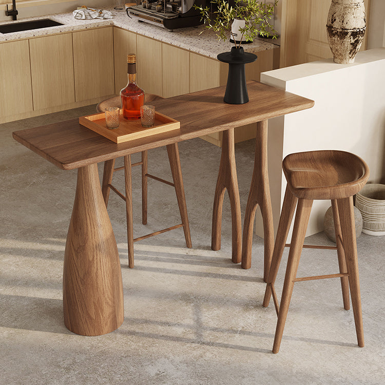 1/3 Pieces Modern Rectangle Solid Wood Counter Table with High Stools in Brown