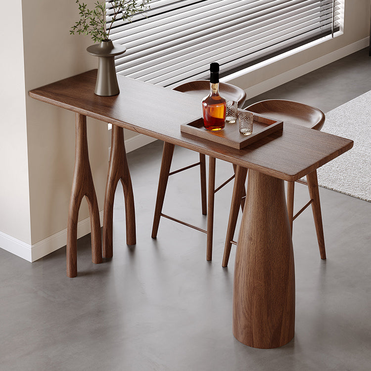 1/3 Pieces Modern Rectangle Solid Wood Counter Table with High Stools in Brown