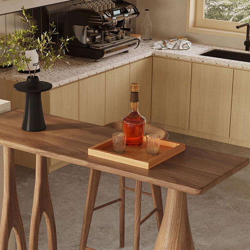 1/3 Pieces Modern Rectangle Solid Wood Counter Table with High Stools in Brown