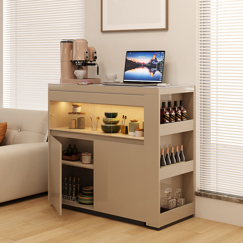 Stone Top Rectangle Pub Table with Storage Base for Living Room