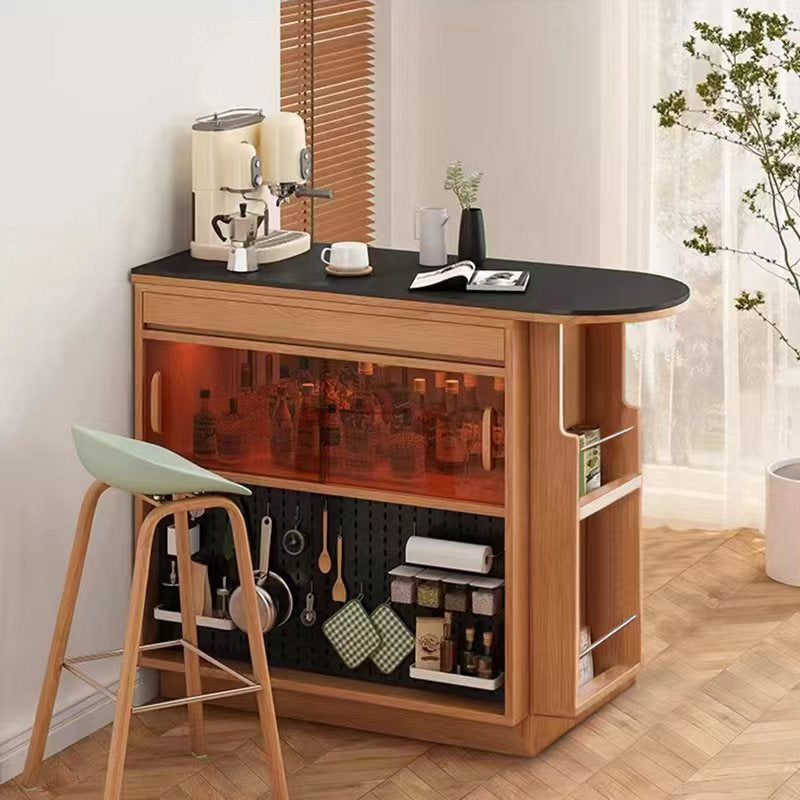 Black Stone Free Form Bar Table with Pine Wood Base for Living Room