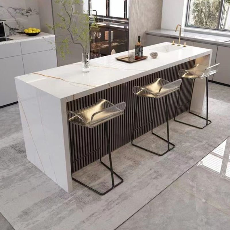 Contemporary White Marble Rectangle Bar Table for Kitchen Dining Room