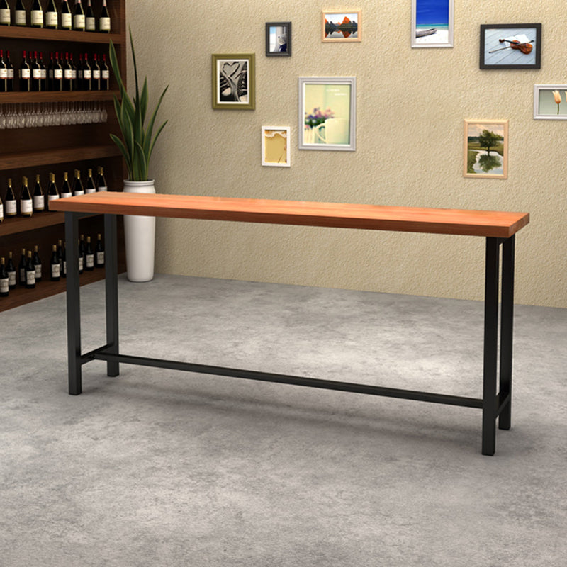 Modern Pine Wood Top Rectangle Bar Table with Metal Frame for Home