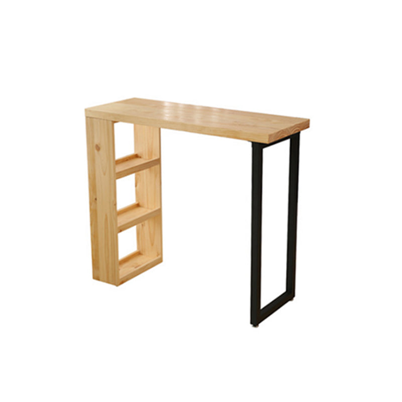 Contemporary Storage Solid Wood Counter Table with Metal Base