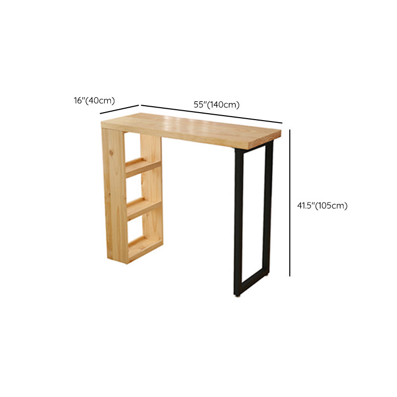 Contemporary Storage Solid Wood Counter Table with Metal Base