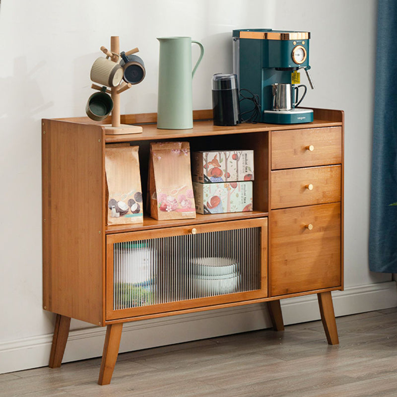 Modern Style Open Storage Buffet Stand Brown Engineered Wood Buffet Sideboard