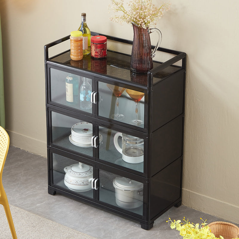 Contemporary Black Metal Sideboard Glass Doors Buffet Table for Living Room