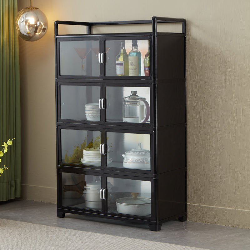 Contemporary Black Metal Sideboard Glass Doors Buffet Table for Living Room